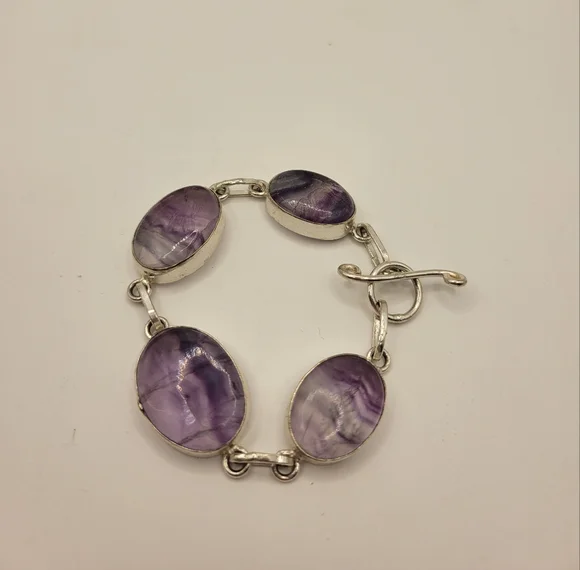 Modern Purple Fluorite Sterling Silver Link Bracelet